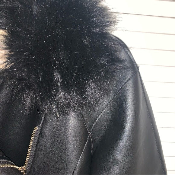 Kimchi Blue Faux Leather Black Jacket with Faux Fur Neck - Picture 5 of 12